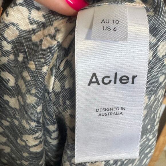 Acler NWOT Warner Belted Dress Puff Sleeves Linen A Line Maxi Black Brown Size 6 - Picture 12 of 15